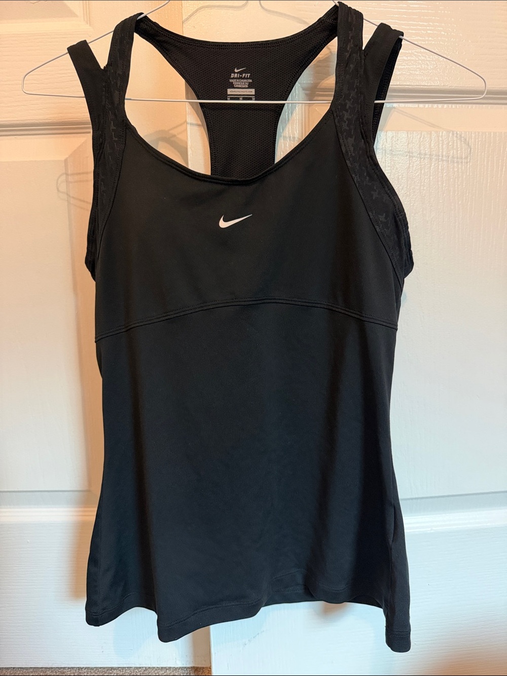 Nike Black Racerback Dri-FIT Tank with White Swoosh Size medium